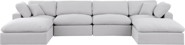 Comfy White Linen Textured Fabric Modular Sectional 187White-Sec6B Meridian Furniture
