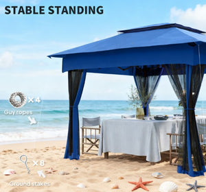 English Elm Sturdy Pop up Canopy Gazebo with Vented Roof Mesh Netting and Steel Frame T3971P426142