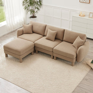 English Elm Boucle Fabric L-Shape Sectional Sofa With Removable Ottoman & Shell-Shaped Armrests In Coffee Color W3041S00285