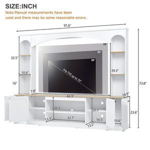 English Elm Arched Farmhouse Entertainment Center with Open Shelving for Living Room White N721S000063K