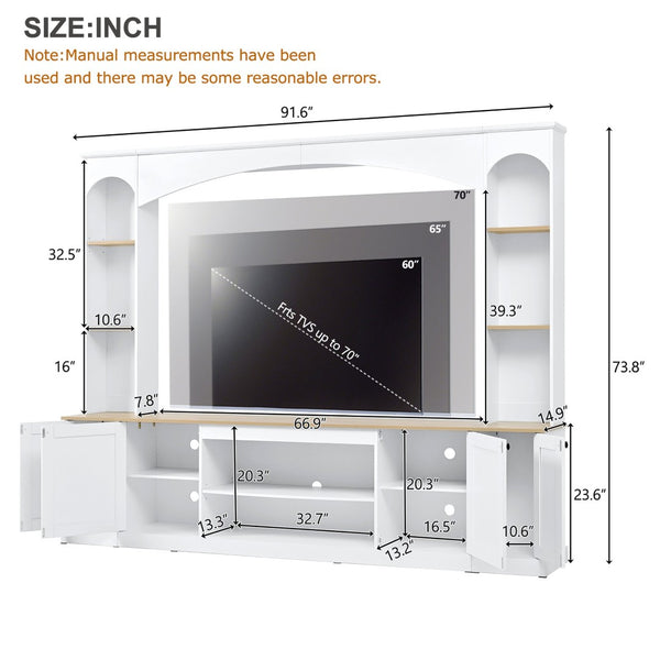 English Elm Arched Farmhouse Entertainment Center with Open Shelving for Living Room White N721S000063K