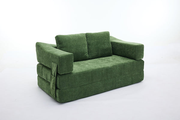 English Elm Modern Modular Chenille Sofa Bed Fold-Out Convertible Floor Couch with Removable Backrest & Pockets in Green W1829P192398