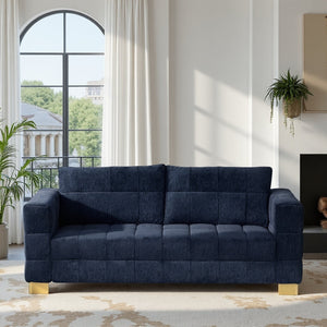 English Elm FX-P54-RB Modern Chenille 3-Seater Sofa with Wide Arms, Tufted Box Stitching & Stainless Legs for Durable Comfort Retro Blue W576S00170