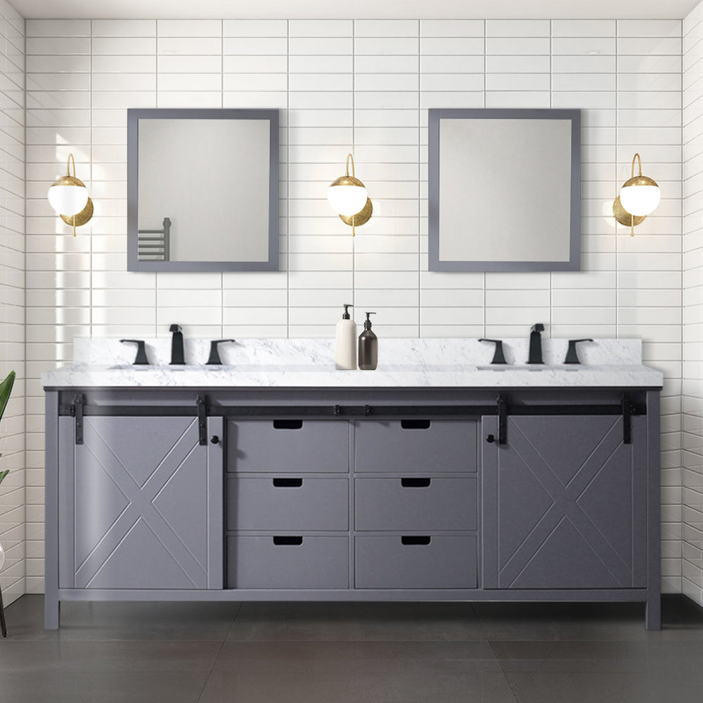 English Elm Dark Grey Double Bath Vanity With Carrara Marble Countertop & Mirrors – 84" W, Stylish & Spacious! B2731S00863