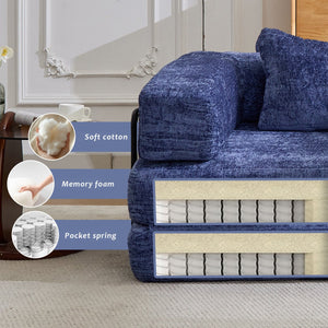 English Elm Compression Convertible Floor Sofa Bed – Stylish Chenille Loveseat, Easy Setup, Ideal For Small Spaces W3723P345645