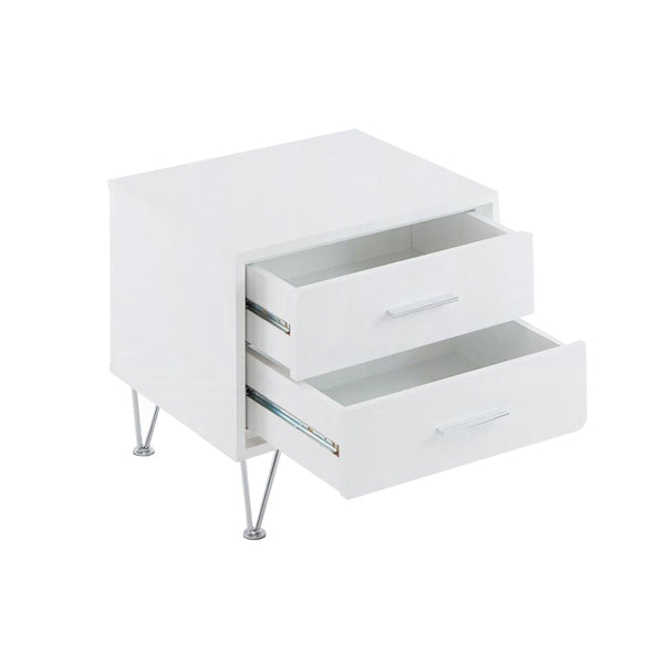 English Elm 2 Drawers Nightstand With Chrome Metal Legs – Modern White Bedside Table For Stylish Storage Solutions B016P253805