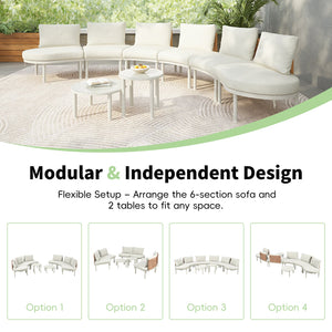English Elm TOPMAX 8-Piece Patio Sofa Set with Modular Half-Moon Sectionals, Tempered Glass Tables, Cushioned Komfort Beige SP100029AAA