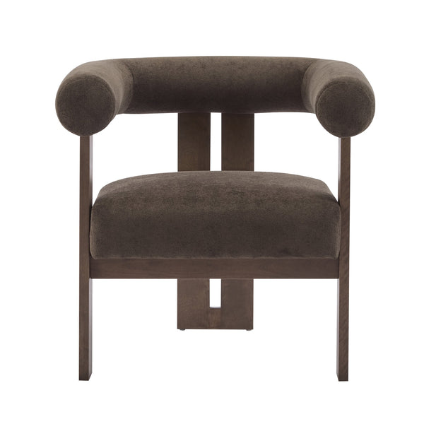 English Elm Christopher Knight Home® - Modern Upholstered Round Arm Accent Chair with Velvet Finish, Elegant Curved Back and Three Legs Design Dark Brown,Walnut 30.5 L x 29 W x 14.5 H N776P216194D