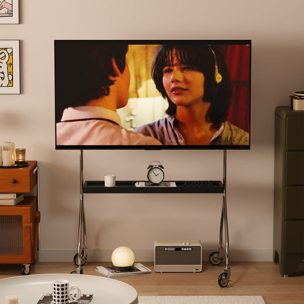 English Elm Walk 360° Movable TV Stand Antique Finish with Metal & Wood Shelves, Fits 43–70" TVs, 200lb Load Black W3318P307901