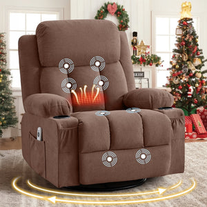 English Elm Swivel Rocker Recliner with Massage Heat and Usb Port for Living Room Comfort W1521P461085