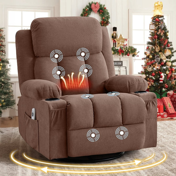 English Elm Swivel Rocker Recliner with Massage Heat and Usb Port for Living Room Comfort W1521P461085