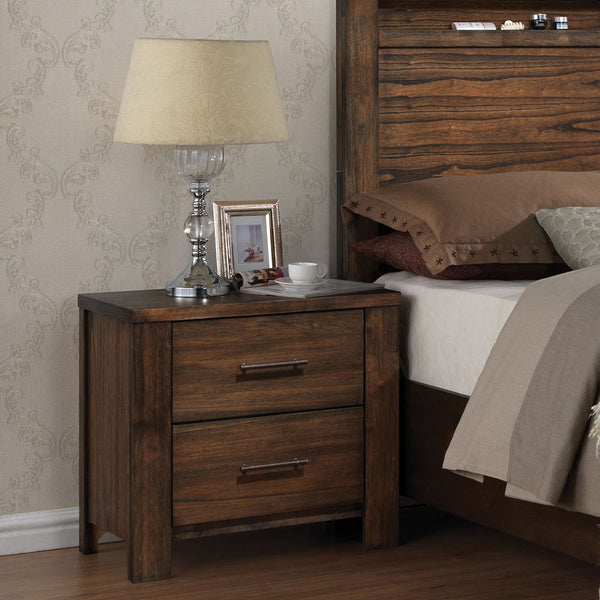 English Elm Oak 2-Drawer Nightstand with Dovetail Joints, Antique Brass Hardware, Spacious Oak Finish Storage — Nightstand for Bedroom Elegance and Durability B062P189074