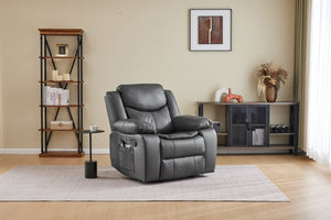 English Elm Black Air Leather Massage Recliner with Vibration Heating for Living Room Lounge Gray B2766P488713
