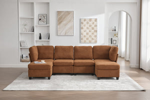 English Elm UNITED Modular 6-Seat Sectional Sofa with Removable Ottoman, Storage Compartments, Convertible Comfort Orange W1568S00246