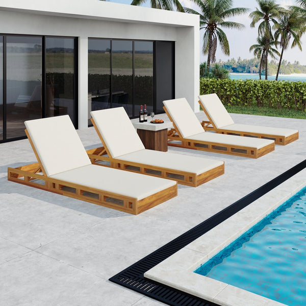 English Elm Christopher Knight Home® - Lounge Chaise Set - Premium Acacia Wood With Water-Resistant Cream Cushions For Outdoor Relaxation N770P272405T_N770P253018C
