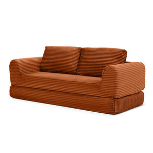 English Elm 2-in-1 Corduroy Futon Sofa Sleeper with Foam Fill and Modular Floor Profile Orange W1117P417304