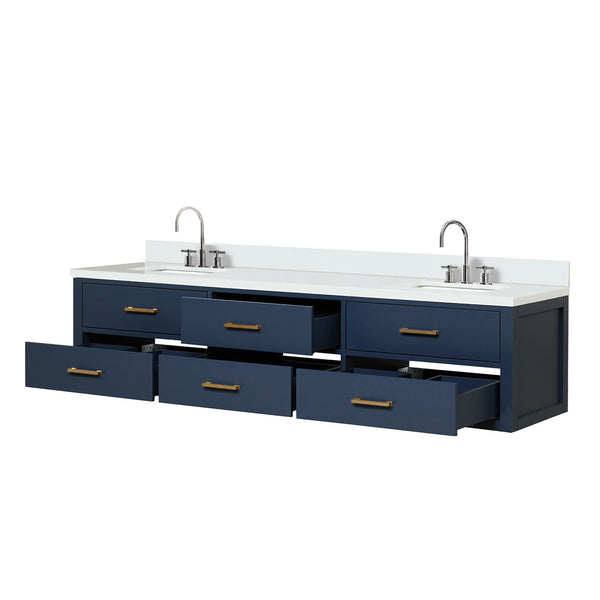 English Elm Blue Double Bath Vanity With White Quartz Top, Chrome Faucet Set & Soft-Close Drawers For Elegance B2731P258118