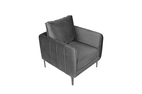 English Elm Accent Chair Velvet Upholstered Channel Tufted Arms with Bold Metal Legs Modern Lounge Gray B089P416551
