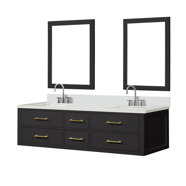 English Elm Black Double Bath Vanity Set With White Quartz Top, Faucets, & Mirrors – Elegant Storage Solution B2731S01832