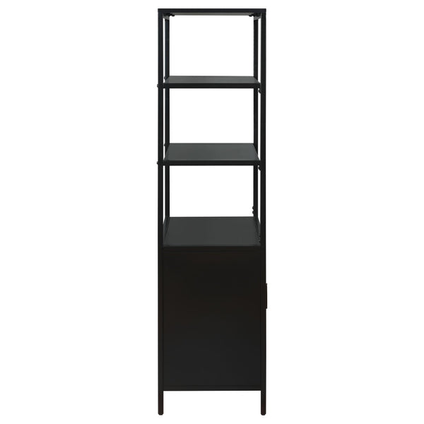 English Elm Kenneth Tall Metal and Pe Rattan Accent Cabinet with Open Shelves for Living Spaces B062P440090