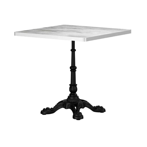 English Elm Marble-look Sintered Stone Square Bistro Table with Heavy Cast Iron Pedestal Base Light Slate Grey W3316S00038