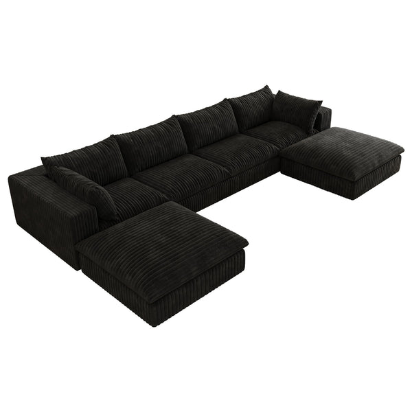 English Elm 157.6"Cloud Modular Sofa - Soft Corduroy, Deep Seating, No Assembly, Removable Cushions, Versatile Black W2824S00076
