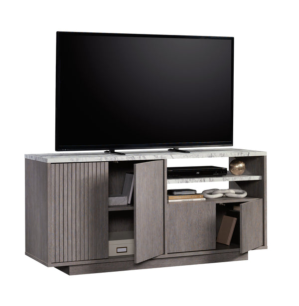 English Elm Credenza, Stylish Brown Finish Tv Stand For 65” Tvs With Faux Marble & Ample Storage Solutions B356P367793