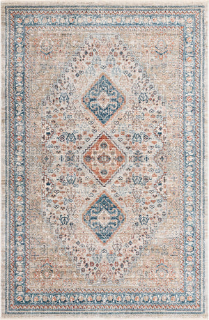 Unique Loom Newport Rosecliff Machine Made Border Rug Multi, Blue/Light Blue/Light Brown/Rust Red/Terracotta 6' 0" x 9' 2"
