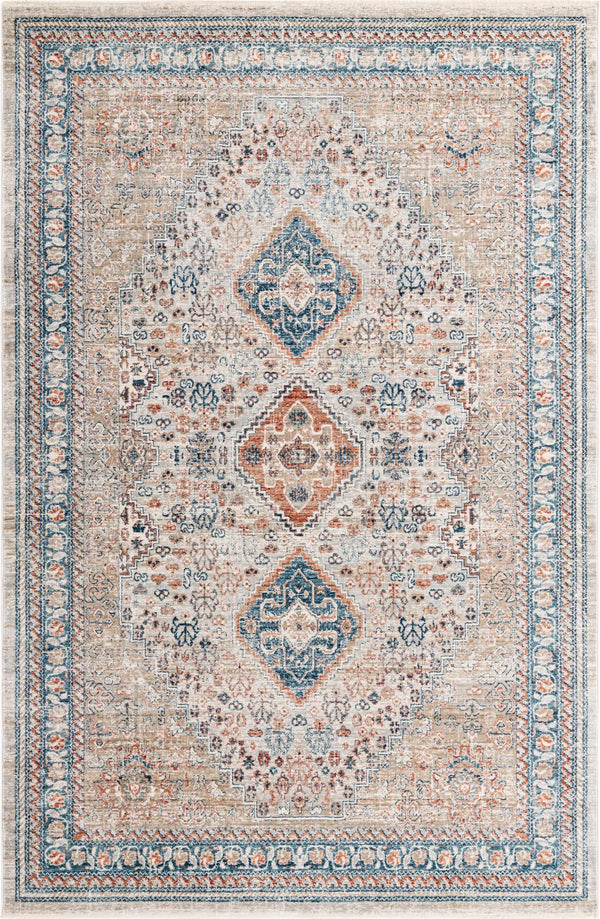 Unique Loom Newport Rosecliff Machine Made Border Rug Multi, Blue/Light Blue/Light Brown/Rust Red/Terracotta 6' 0" x 9' 2"