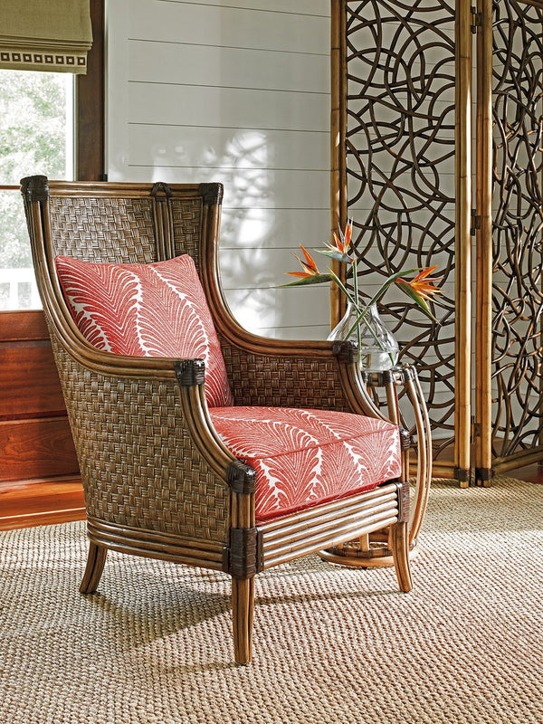 Lexington Tommy Bahama Home Exuma Rattan Screen - Elegant Room Divider With Leather Wrapped Frame & Antique Brass Ferrules Bermuda Sands  558-959