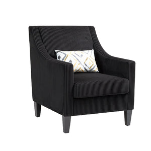 English Elm COOLMORE Modern Accent Chair with Plush Corduroy Upholstery, Solid Wood Frame and Two Pillows Black W395P195364