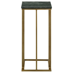 English Elm Encina Genuine Marble Top Antique Gold C-shape Sofa Snack Table for Living Room Green B062P451842