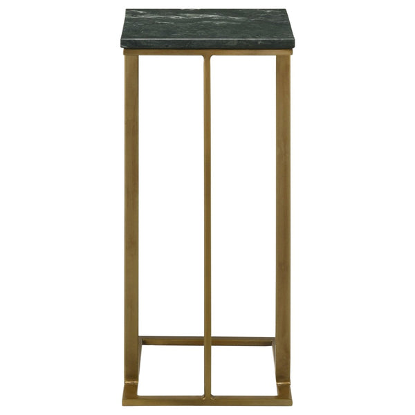 English Elm Encina Genuine Marble Top Antique Gold C-shape Sofa Snack Table for Living Room Green B062P451842