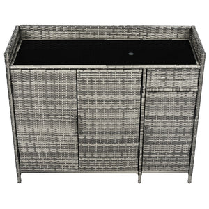 English Elm K&k Outdoor Wicker Bar Cabinet with Tempered Glass Top Adjustable Shelving and Drawer Grey N707P233745G