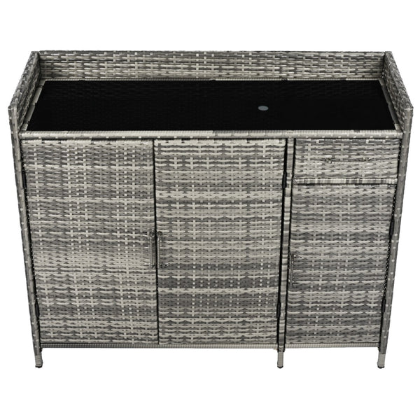 English Elm K&k Outdoor Wicker Bar Cabinet with Tempered Glass Top Adjustable Shelving and Drawer Grey N707P233745G