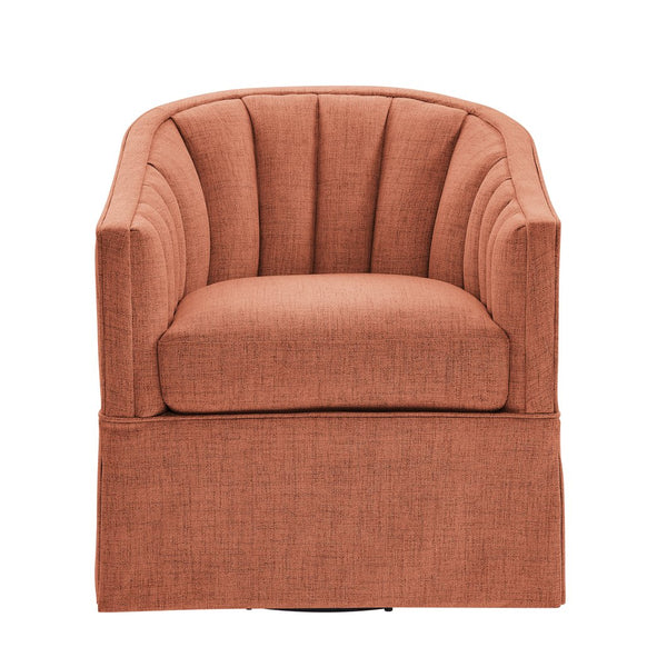 English Elm Solitude Skirted Swivel Accent Chair with Channel Tufting, Durable Polyester, 360° Metal Swivel, Plush Coil Seat Coral B050P390591