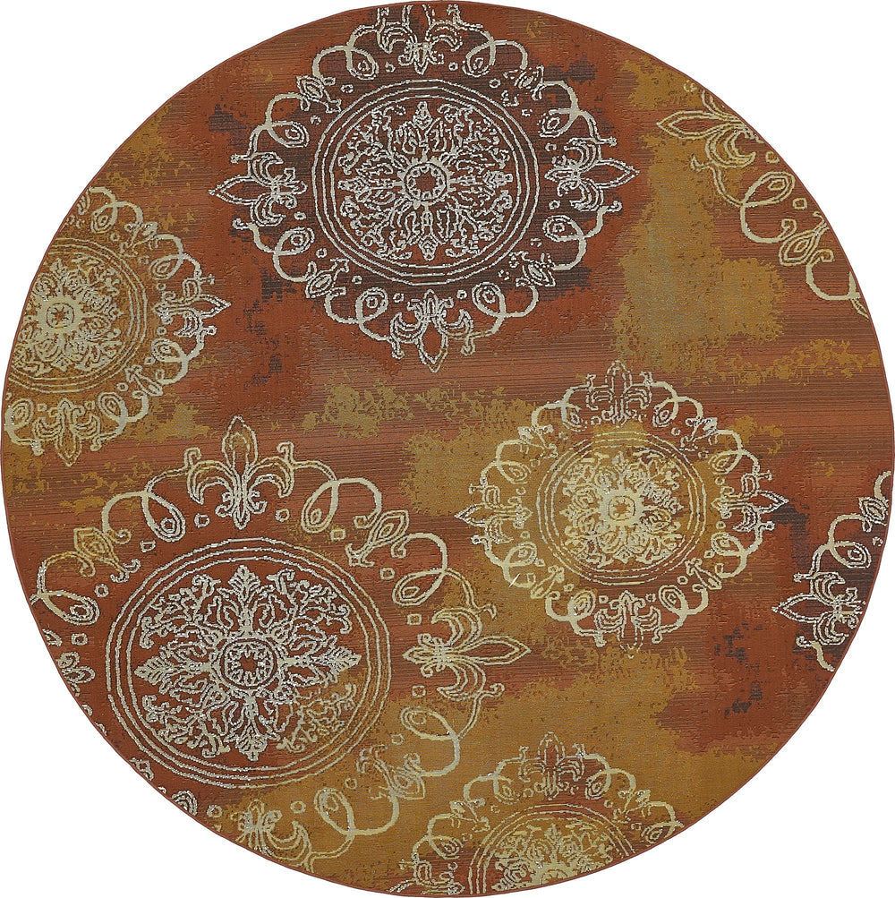 Unique Loom Outdoor Modern Trio Machine Made Geometric Rug Rust Red, Gold/Gray/Silver 8' 0" x 8' 0"