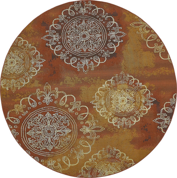 Unique Loom Outdoor Modern Trio Machine Made Geometric Rug Rust Red, Gold/Gray/Silver 8' 0" x 8' 0"