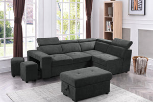 English Elm Remy Woven Fabric Sleeper Sectional with Storage Ottoman and Tucked Away Stools B2749S00184