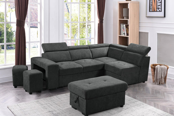 English Elm Remy Woven Fabric Sleeper Sectional with Storage Ottoman and Tucked Away Stools B2749S00184