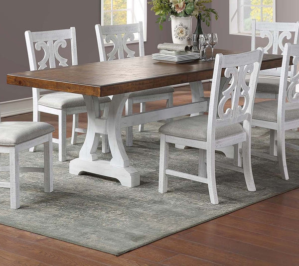 English Elm Formal Distressed Painted Wooden Rectangle Dining Table 68"+18" Leaf Classic Elegant 1pc Piece B011S01664