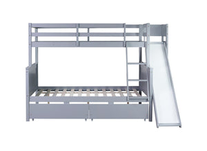 English Elm Twin Over Full Bunk Bed With Slide, Drawers & Shelves – Durable Rubberwood Design In Grey Finish W504S00204-GIGA