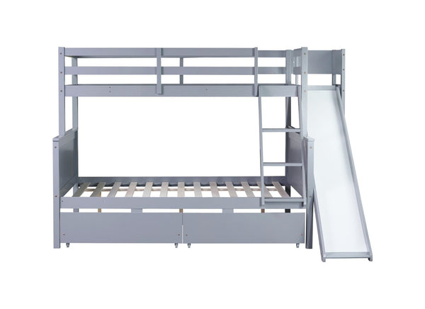 English Elm Twin Over Full Bunk Bed With Slide, Drawers & Shelves – Durable Rubberwood Design In Grey Finish W504S00204-GIGA