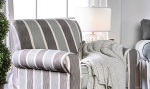 English Elm Transitional High Back Stripe Chair with Rolled Arms for Coastal Comfort and Supportive Seating Appeal Blue,Blue-gray,Gray 38 L x 32 W x 33 H B2741P375948