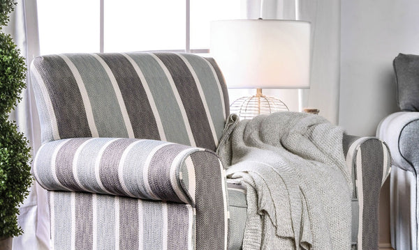 English Elm Transitional High Back Stripe Chair with Rolled Arms for Coastal Comfort and Supportive Seating Appeal Blue,Blue-gray,Gray 38 L x 32 W x 33 H B2741P375948