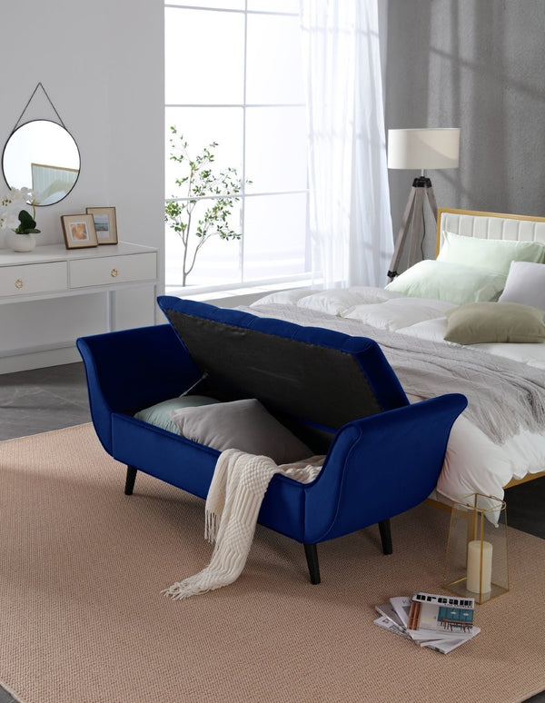 English Elm Vintage Button Tufted Velvet Storage Bench Mid Century Seat for Bedroom Entryway W2795P428645