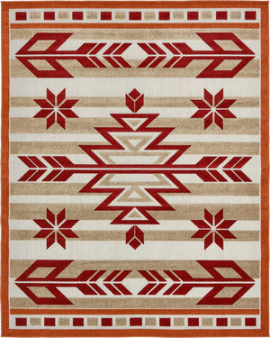 Unique Loom Outdoor Modern Albuquerque Machine Made Geometric Rug Burgundy, Beige/Terracotta 8' 0" x 10' 0"