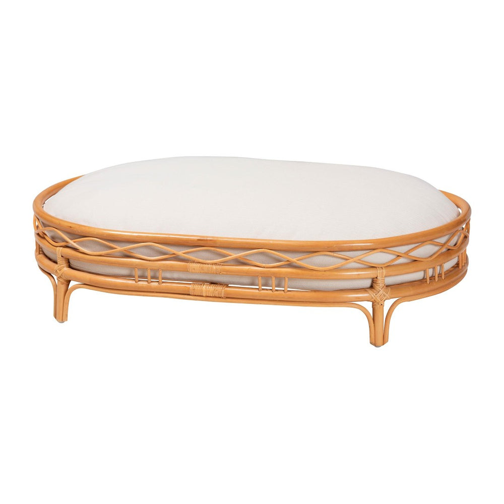 English Elm Bohemian Natural Rattan Oval Pet Bed with Geometric Lattice Frame and Washable Cushion B2750P467631