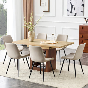 English Elm Expandable Walnut Finish Dining Set with Six Cushioned Pu Chairs for Modern Interiors Black,Walnut,Warm Grey,Wood W1151S04682