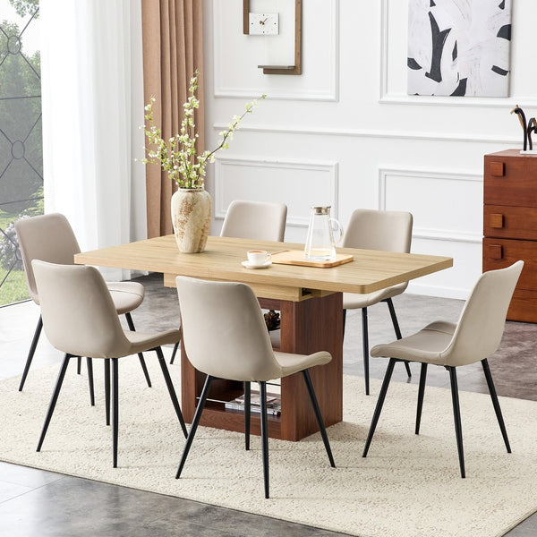 English Elm Expandable Walnut Finish Dining Set with Six Cushioned Pu Chairs for Modern Interiors Black,Walnut,Warm Grey,Wood W1151S04682
